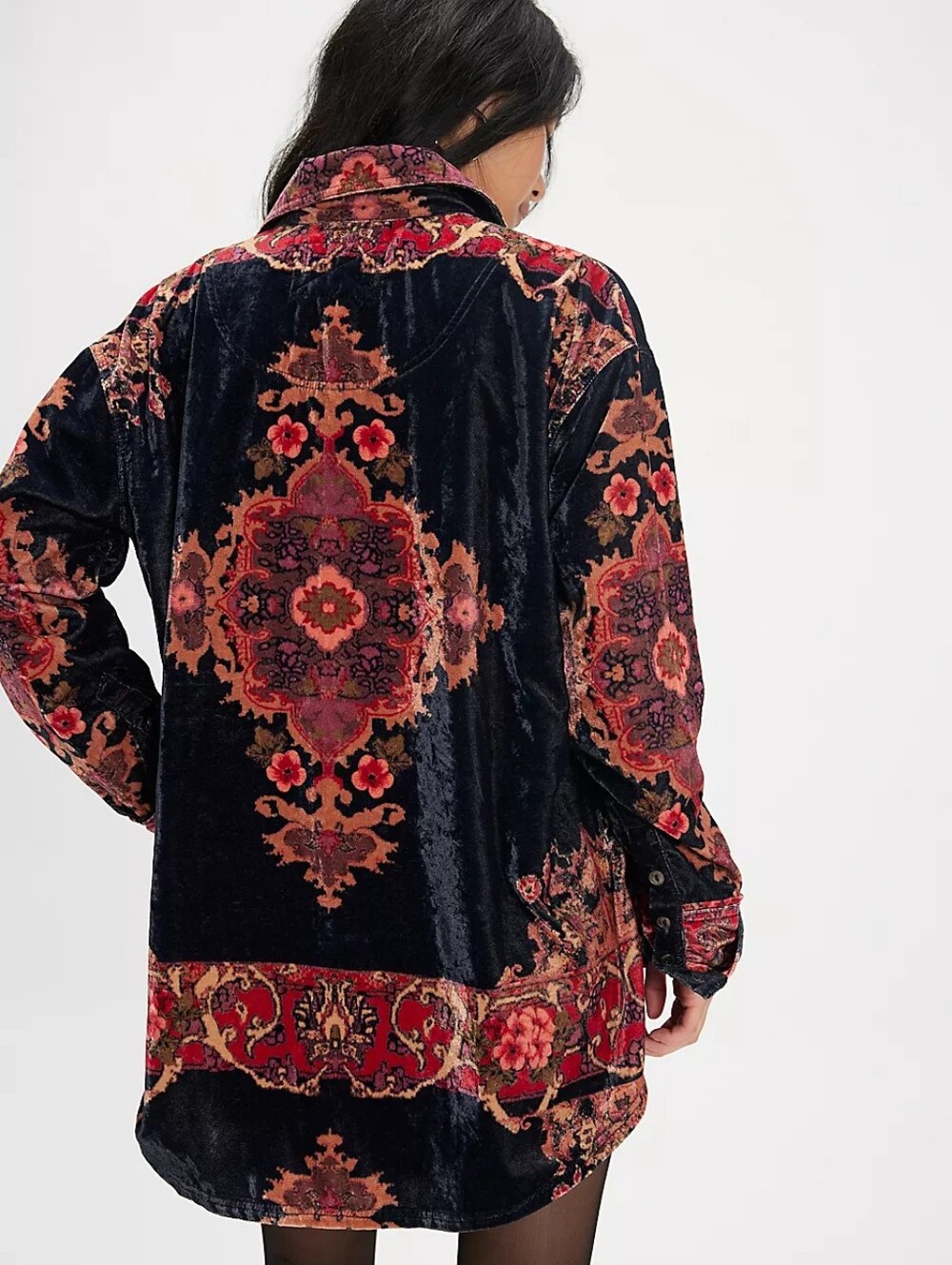 Free People We The Free One Night Velvet Top, M, Night Owl Combo, Charcoal, Red